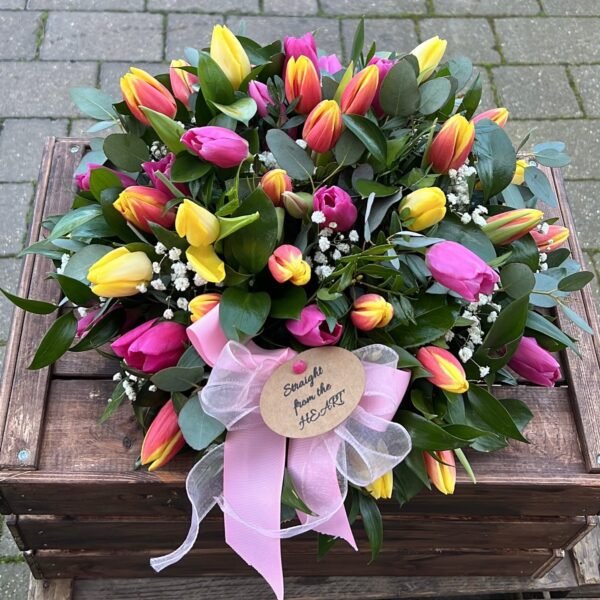 tulip posy arrangement funeral flowers